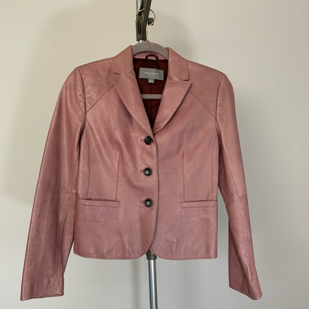 Ann Taylor Pink Leather Jacket Size 4 Petite